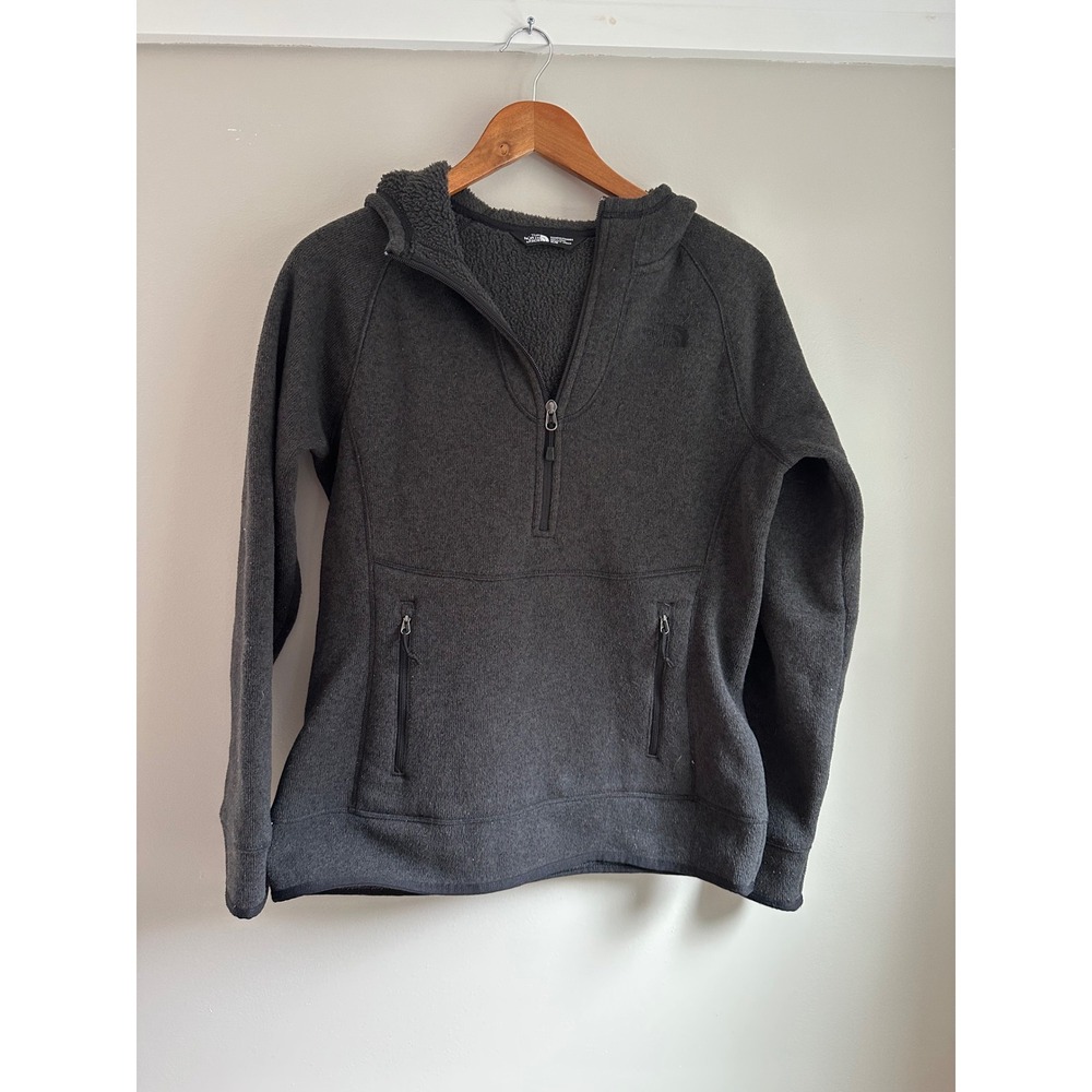 The North Face Crescent Hooded Fleece Women M Dark Gray Cozy Half-Zip Gorpcore